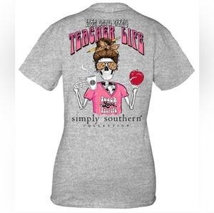 🆕Simply Southern Heather Gray Graphic Skeleton Teacher Life T-shirt Size Large
